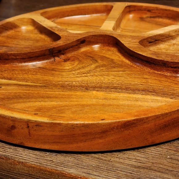 Carved Acacia Wood Divided Serving Tray - Picture 5 of 9